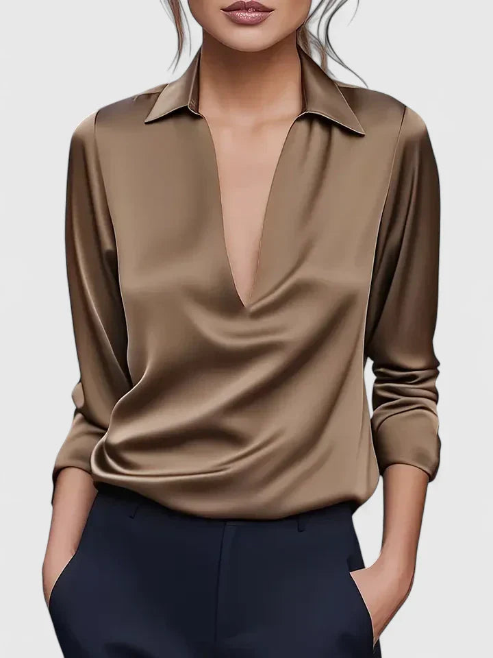 Alethea | Silk Sophisticated Blouse with Deep V-Neck
