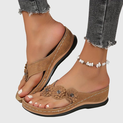 Calista | Navy Blue Orthopedic Flip Flops with Floral Details