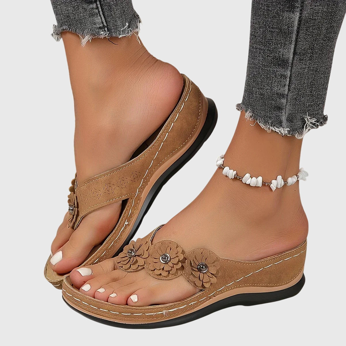 Calista | Navy Blue Orthopedic Flip Flops with Floral Details