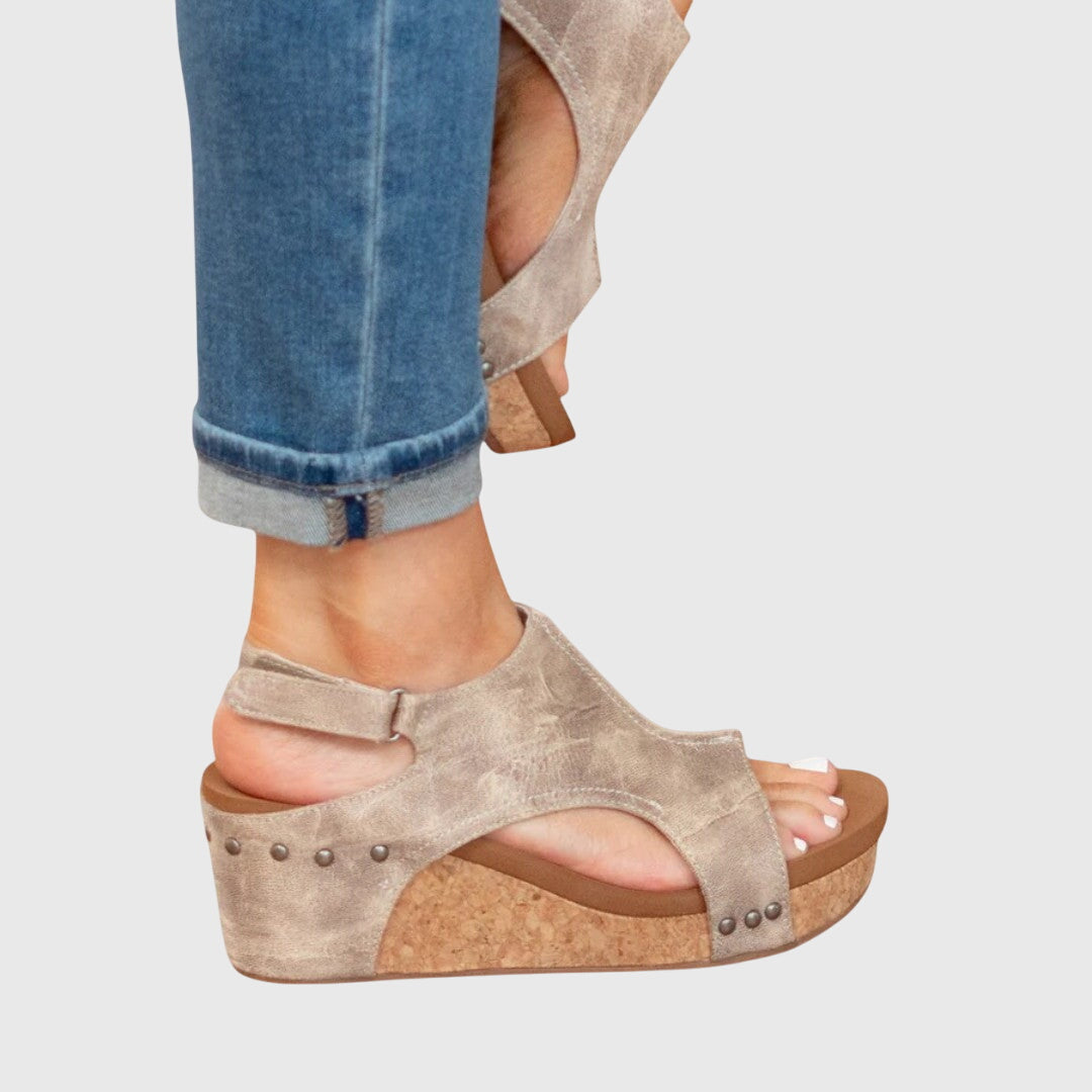 Calista | Beige Suede Orthotic Wedge Sandals