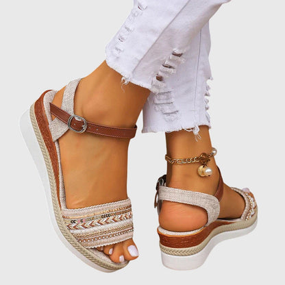 Calista | Beige Embroidered Orthopedic Summer Sandals