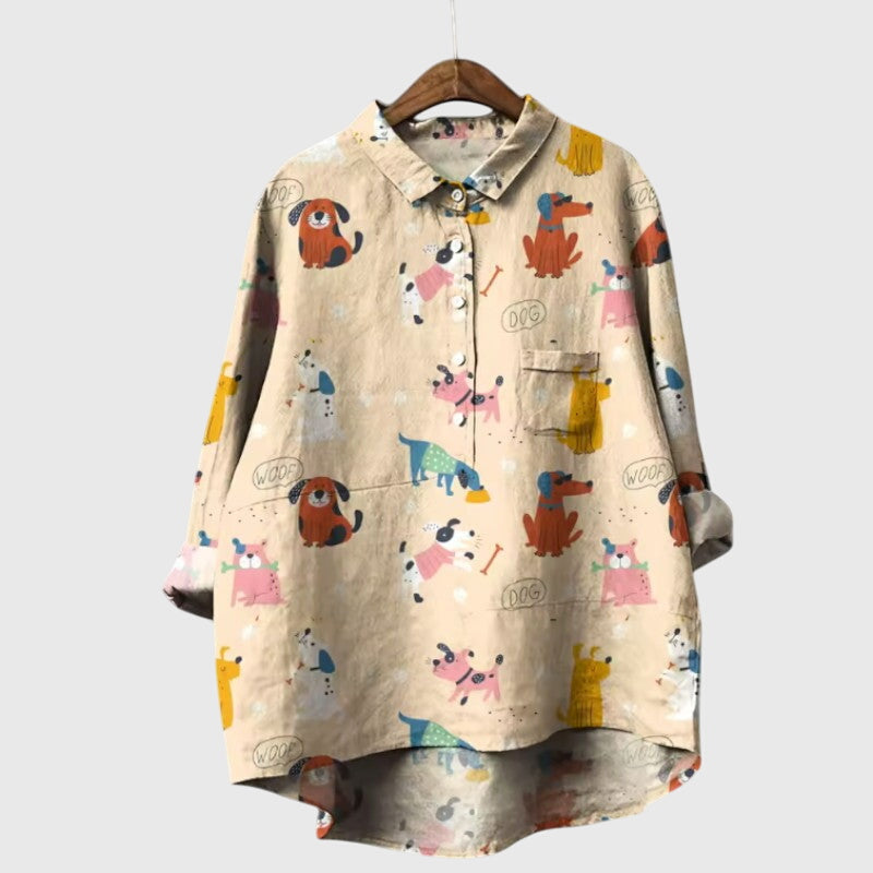 Alethea | Mint Green Dog Print Blouse