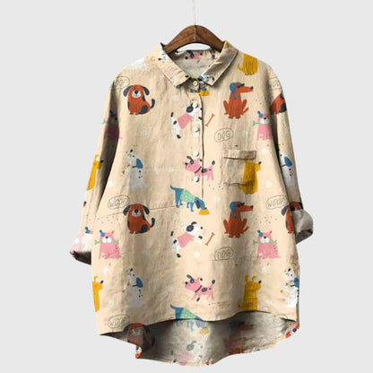 Alethea | Mint Green Dog Print Blouse