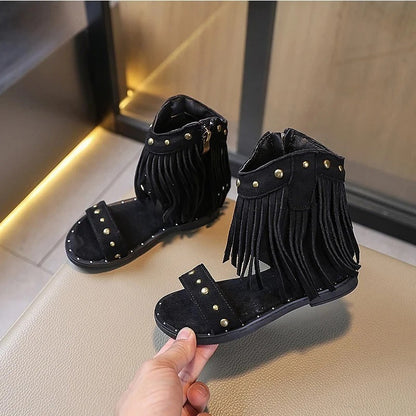 Calanthe | Luxe Black Fringe Elegant Sandals
