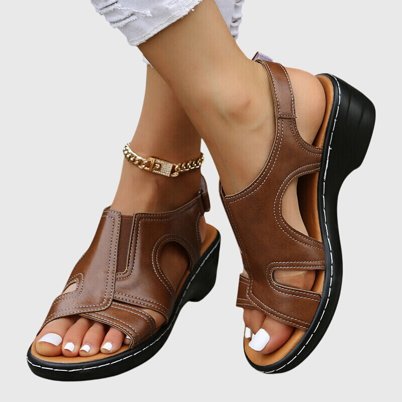Astrid | Brown Leather Orthopedic Sandals