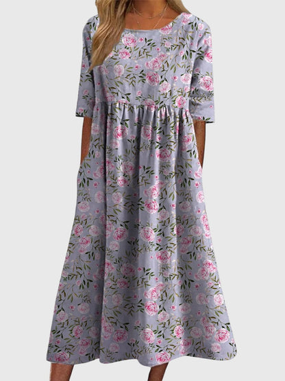 Calista | Elegant Navy Floral Flattering Dress