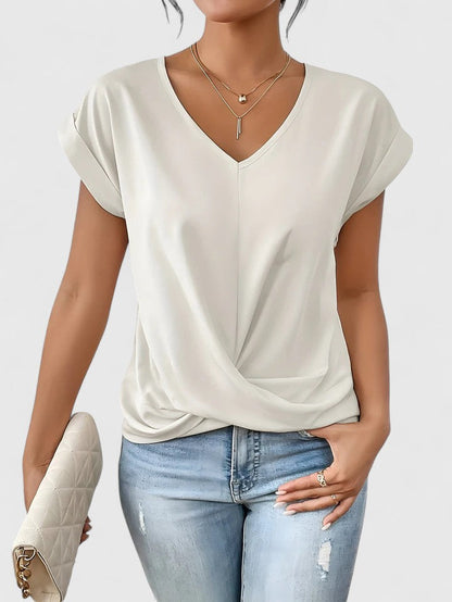 Calista | Elegant Beige Comfortable V-Neck Top