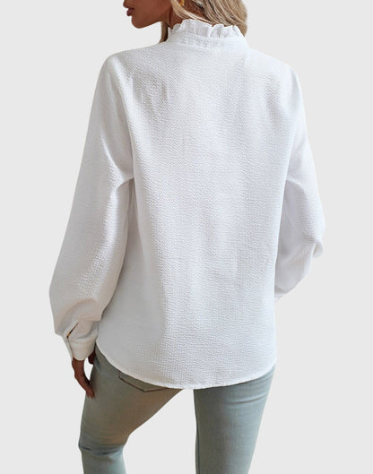 Alethea | Soft Blue Elegant Blouse with Ruffle
