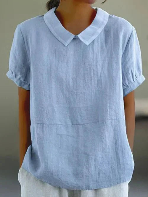 Alethea | Light Blue Women's Linen Peter Pan Collar Blouse