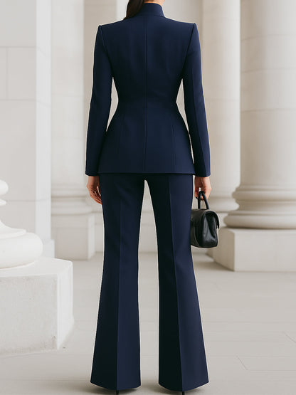 Calantha | Navy Elegant Blazer & Trouser Suit Set