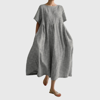 Calista | Elegant Red Striped Long Casual Dress