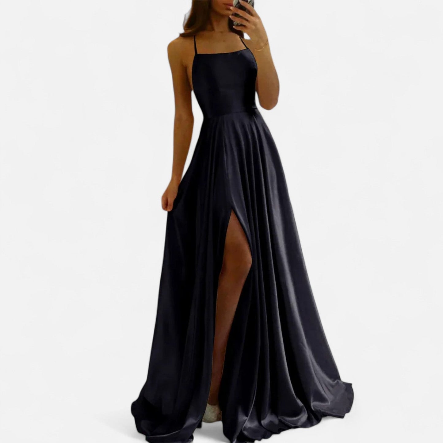 Astrid | Elegant Mint Green Women’s Modern Fit Satin Slit Maxi Dress