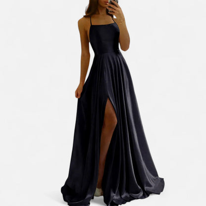 Astrid | Elegant Mint Green Women’s Modern Fit Satin Slit Maxi Dress