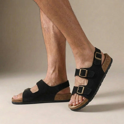 Kairos | Men's Orthopedic Suede Cork Sole Buckle Slingback Sandals in Taupe
