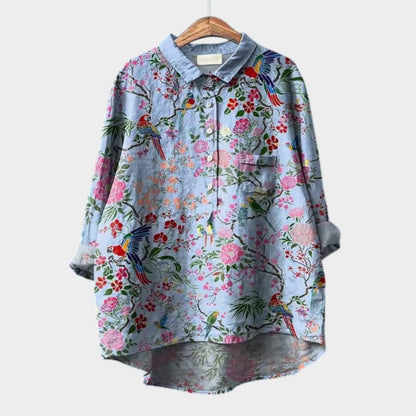 Calista | Vibrant Floral Light Blue Blouse