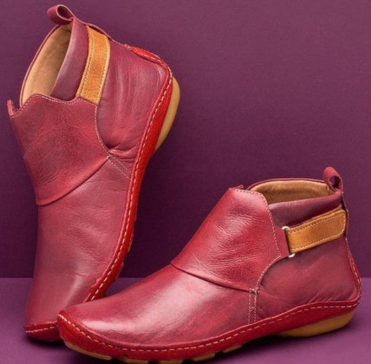 Calantha | Luxury Red Leather Orthopedic Ankle Boots