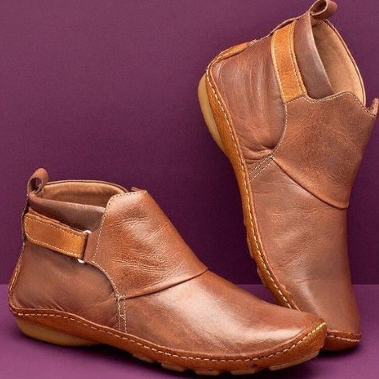 Calantha | Luxury Red Leather Orthopedic Ankle Boots