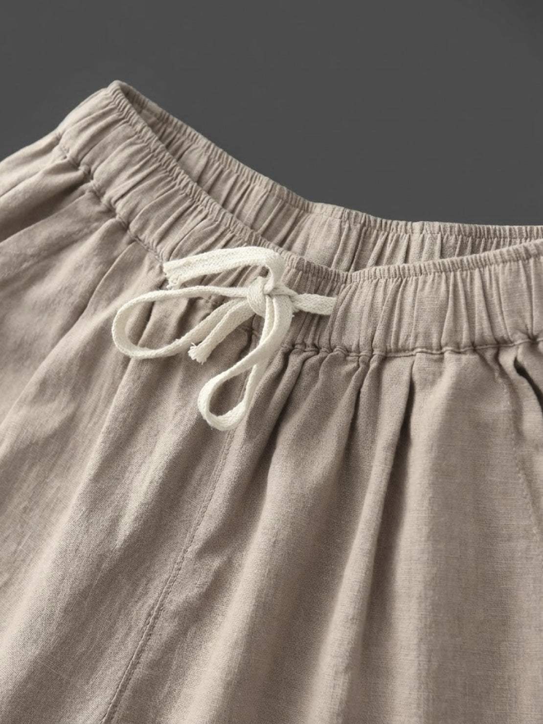 Odette | Women's Light Beige Linen Drawstring Ankle Pants