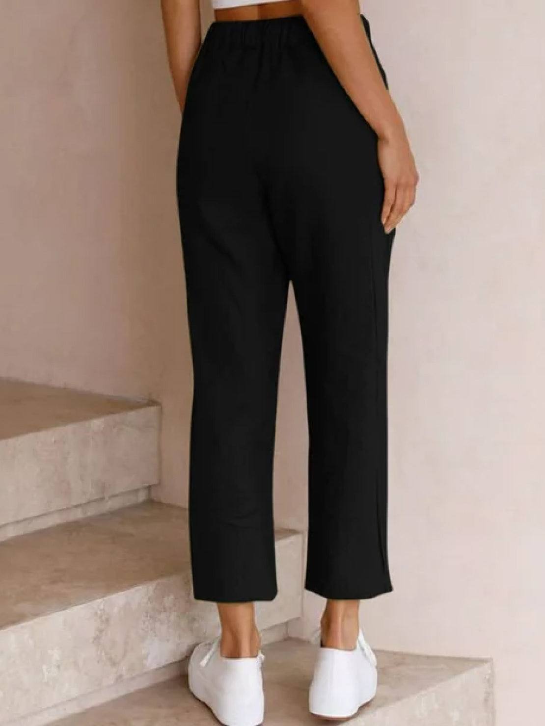 Odette | Women's Light Beige Linen Drawstring Ankle Pants