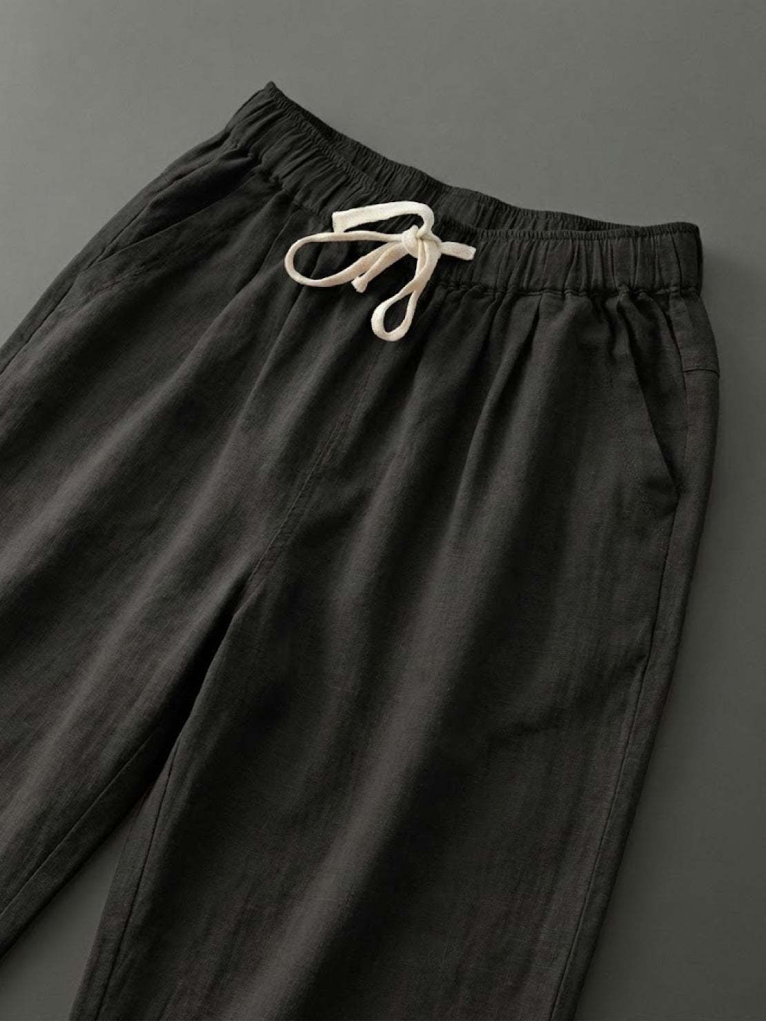 Odette | Women's Light Beige Linen Drawstring Ankle Pants