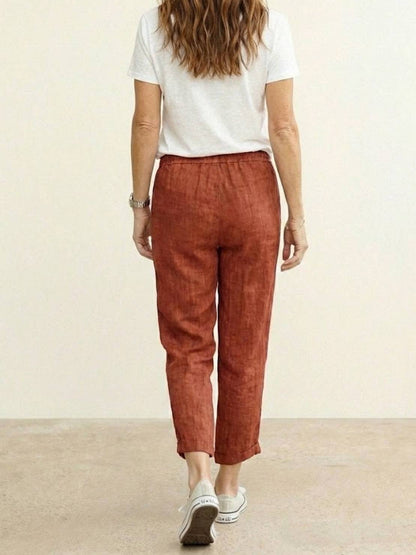 Odette | Women's Light Beige Linen Drawstring Ankle Pants