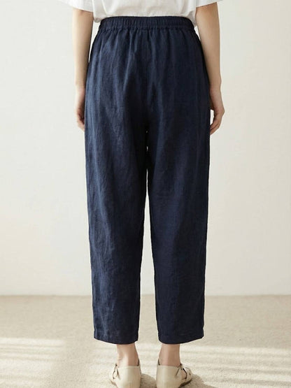 Odette | Women's Light Beige Linen Drawstring Ankle Pants