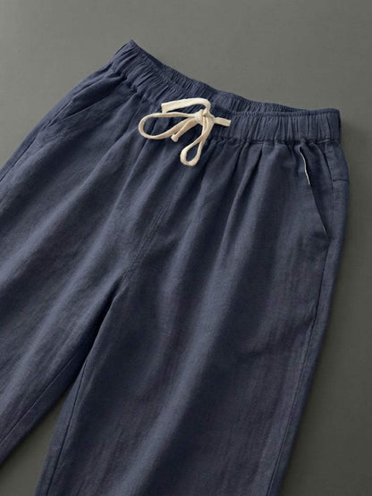 Odette | Women's Light Beige Linen Drawstring Ankle Pants