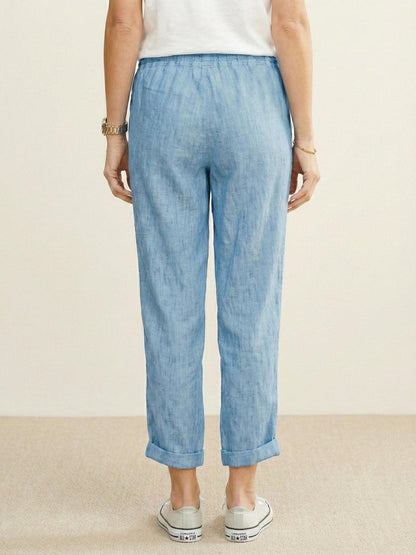 Odette | Women's Light Beige Linen Drawstring Ankle Pants