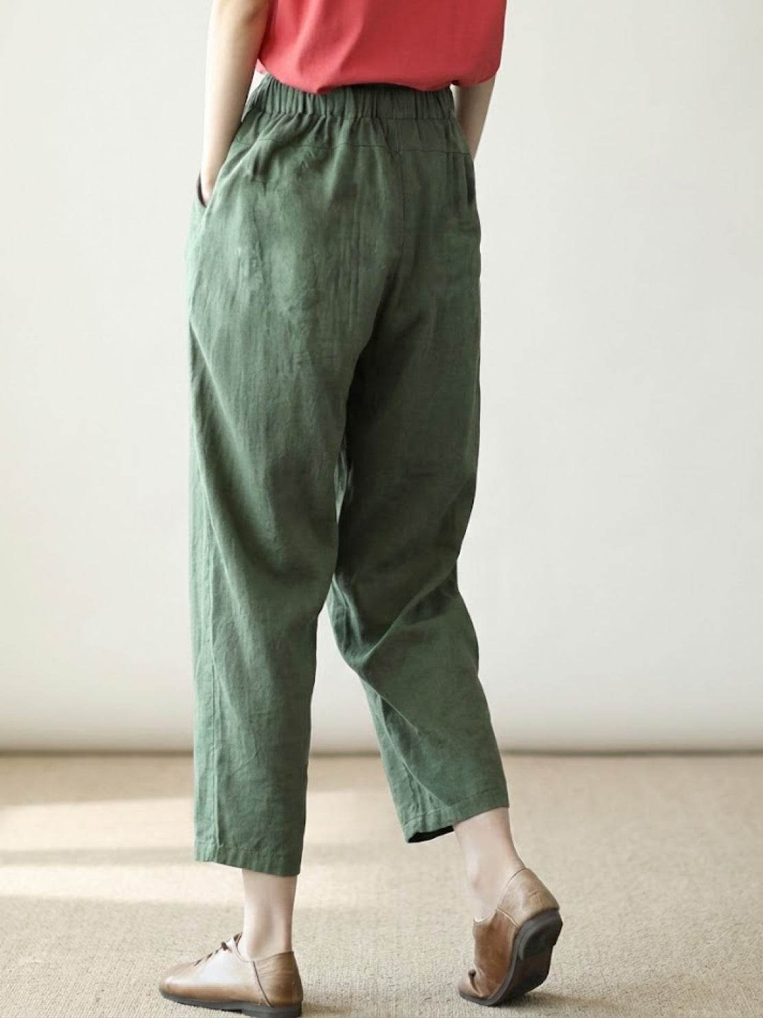 Odette | Women's Light Beige Linen Drawstring Ankle Pants
