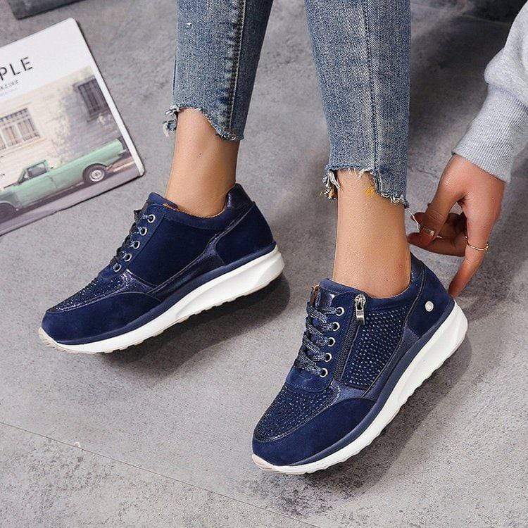 Evelyn | Women's Navy Blue Lace Up Platform Sneakers