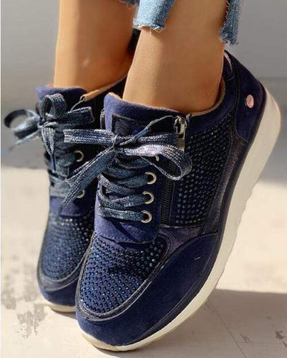 Evelyn | Women's Navy Blue Lace Up Platform Sneakers