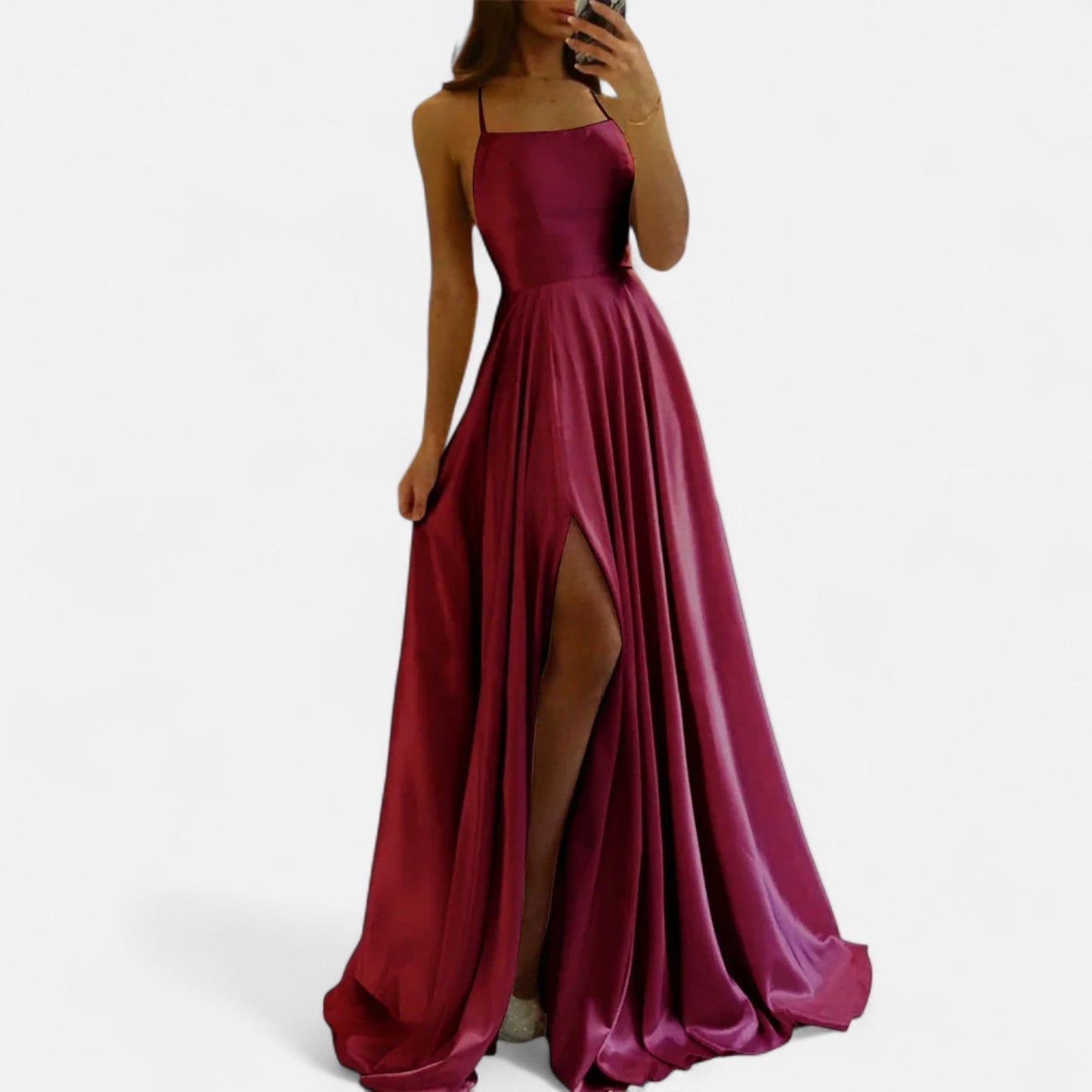 Astrid | Elegant Mint Green Women’s Modern Fit Satin Slit Maxi Dress