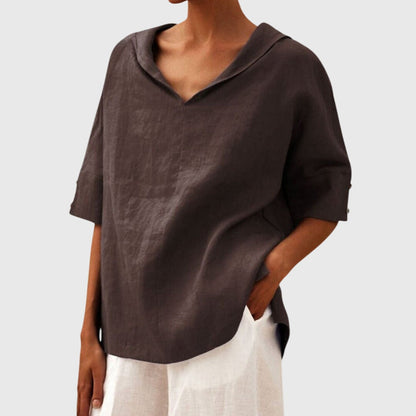 Astrid | Black Casual Loose-Fit Linen Blouse