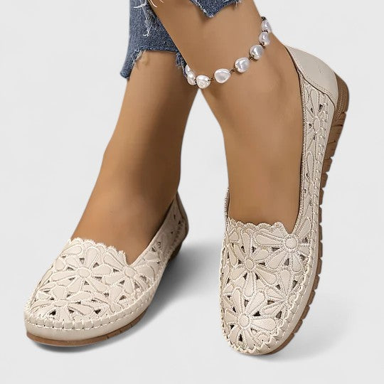 Calista | Elegant White Brogue Sandals