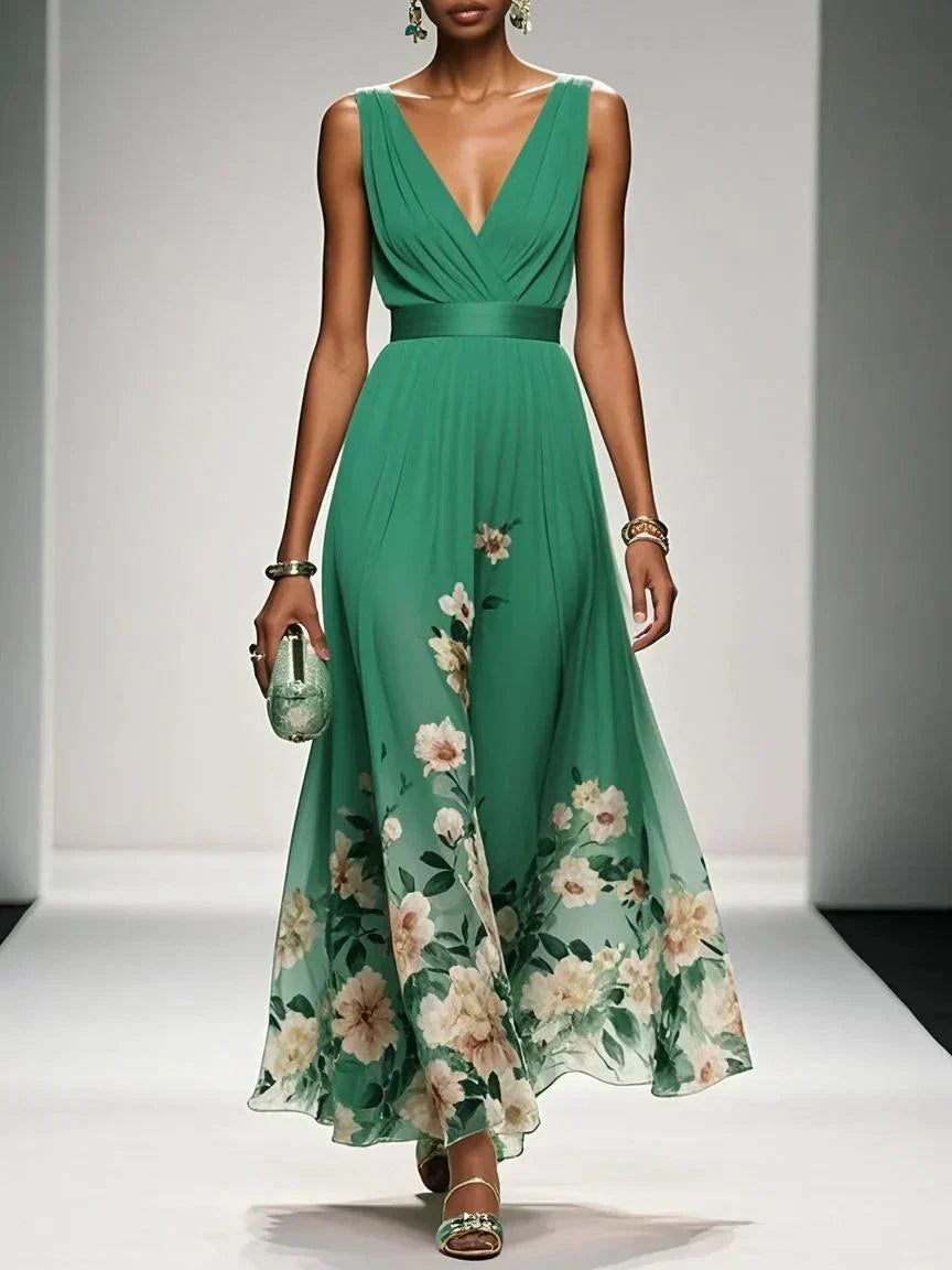 Calista | Women's Elegant Light Blue Floral Print Wedding Guest Dress