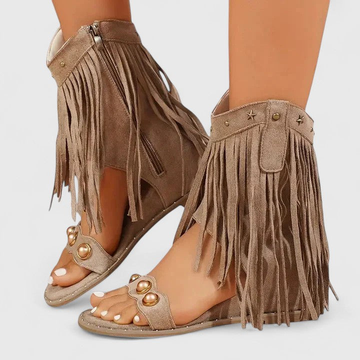 Calista | Black Fringed Elegant Sandals