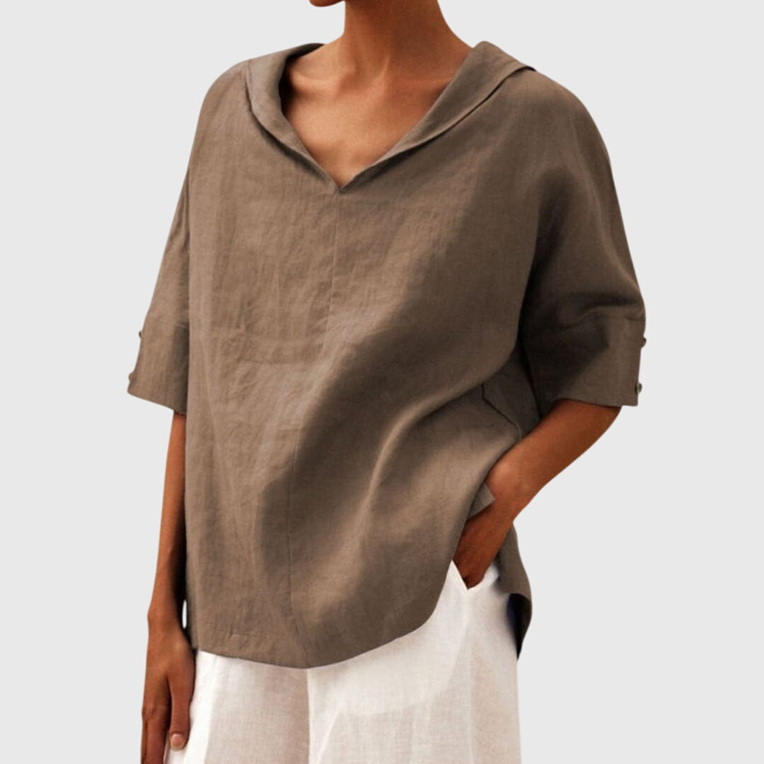 Astrid | Black Casual Loose-Fit Linen Blouse