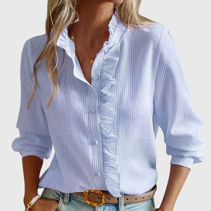 Alethea | Soft Blue Elegant Blouse with Ruffle