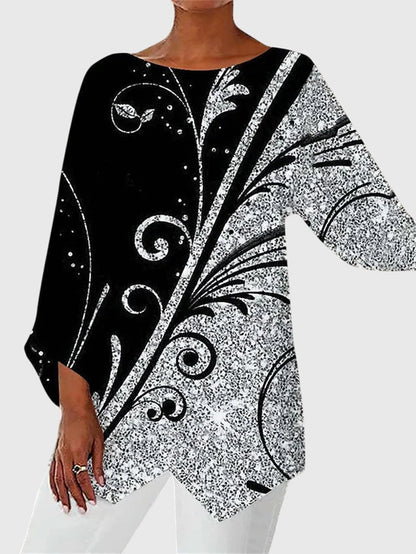 Calista | Black Elegant Asymmetrical Butterfly Top with Glitter