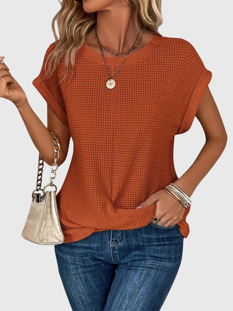 Aria | Elegant Burnt Orange Blouse with Crew Neck
