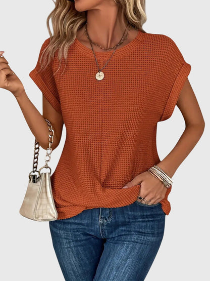 Aria | Elegant Burnt Orange Blouse with Crew Neck