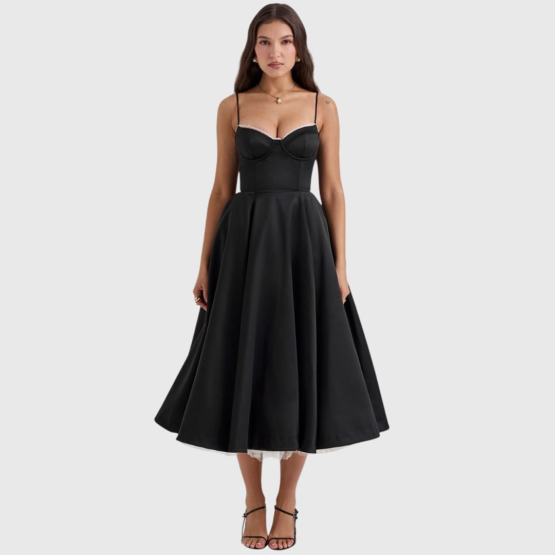 Alethea | Elegant Maxi Dress in Light Blue Satin