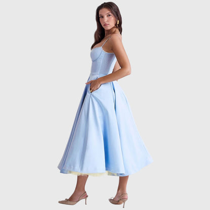 Astrid | Elegant Maxi Dress in Light Blue Satin