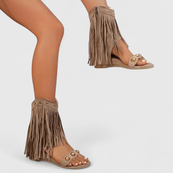Calista | Black Fringed Elegant Sandals