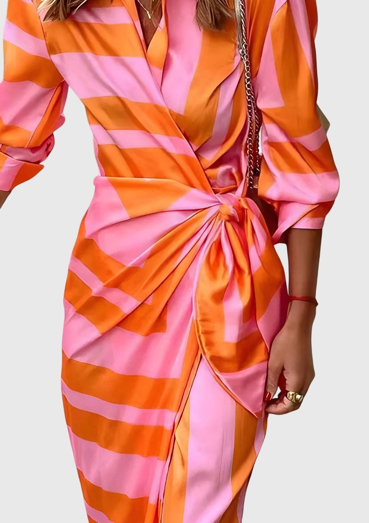 Alethea | Vibrant Satin Elegant Wrap Dress With Print