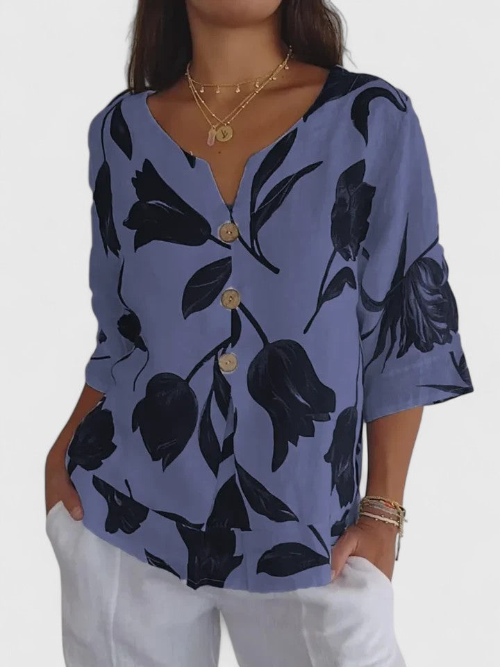 Astrid | Elegant Floral Comfortable V-Neck Blouse