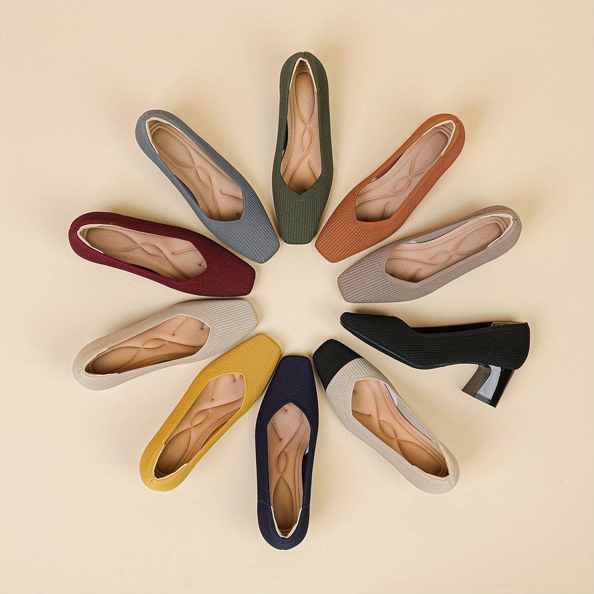 Calantha | Beige Ribbed Orthopedic Heels