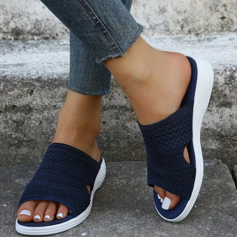 Evelyne | Women's Orthopedic Navy Blue Slip On Slide Sandals