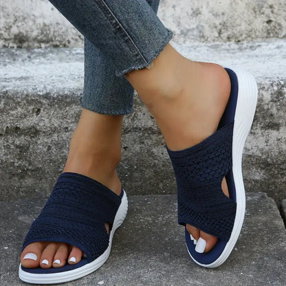 Evelyne | Women's Orthopedic Navy Blue Slip On Slide Sandals