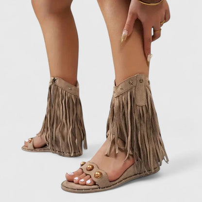 Calista | Black Fringed Elegant Sandals